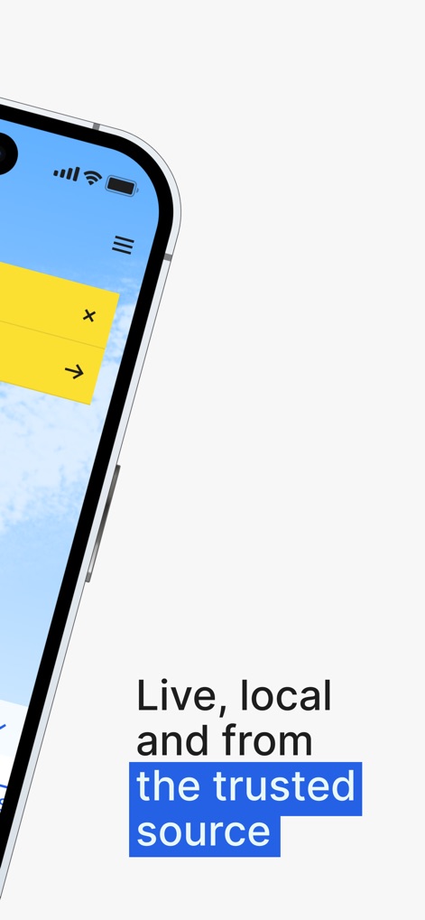 BOM Weather - Users can navigate the app using the clear menu icon and receive critical alerts via the prominent warning overlay.