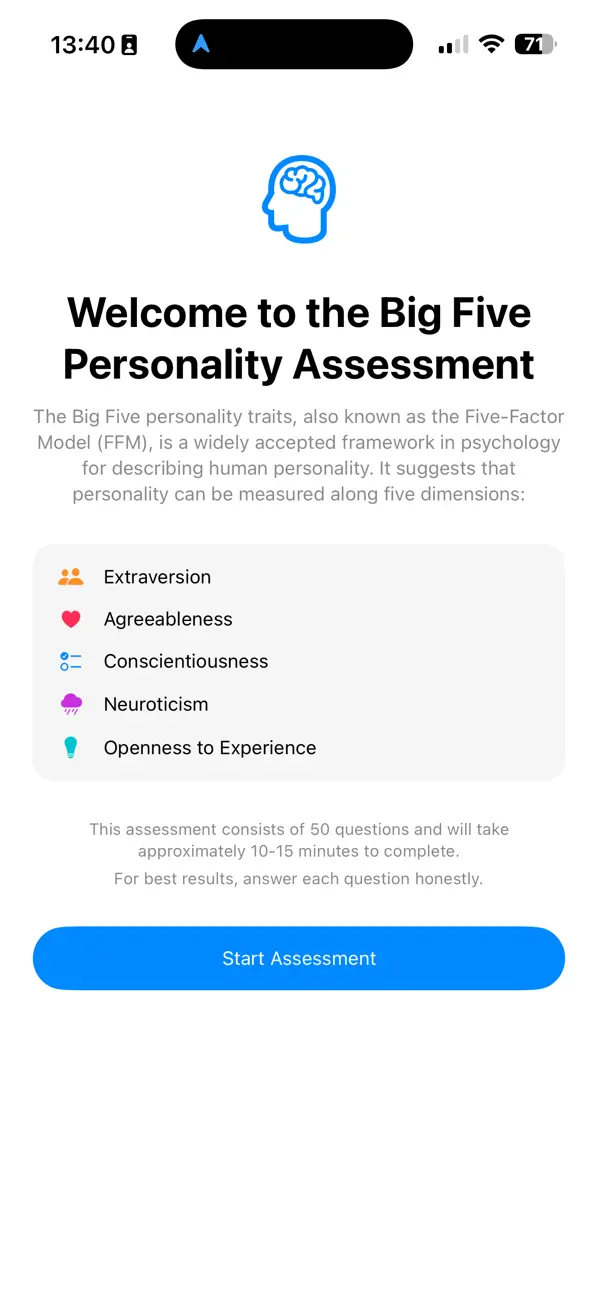 Screenshot #1 pour Big Five Personality Traits