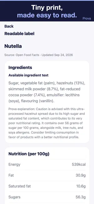 Prova: Food Label Scanner screenshot 2