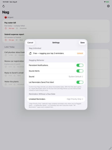 Nag: To Do List & Reminders iPad screenshot