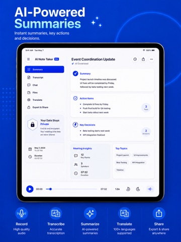 AI Meeting Summary: Note Taker iPad screenshot