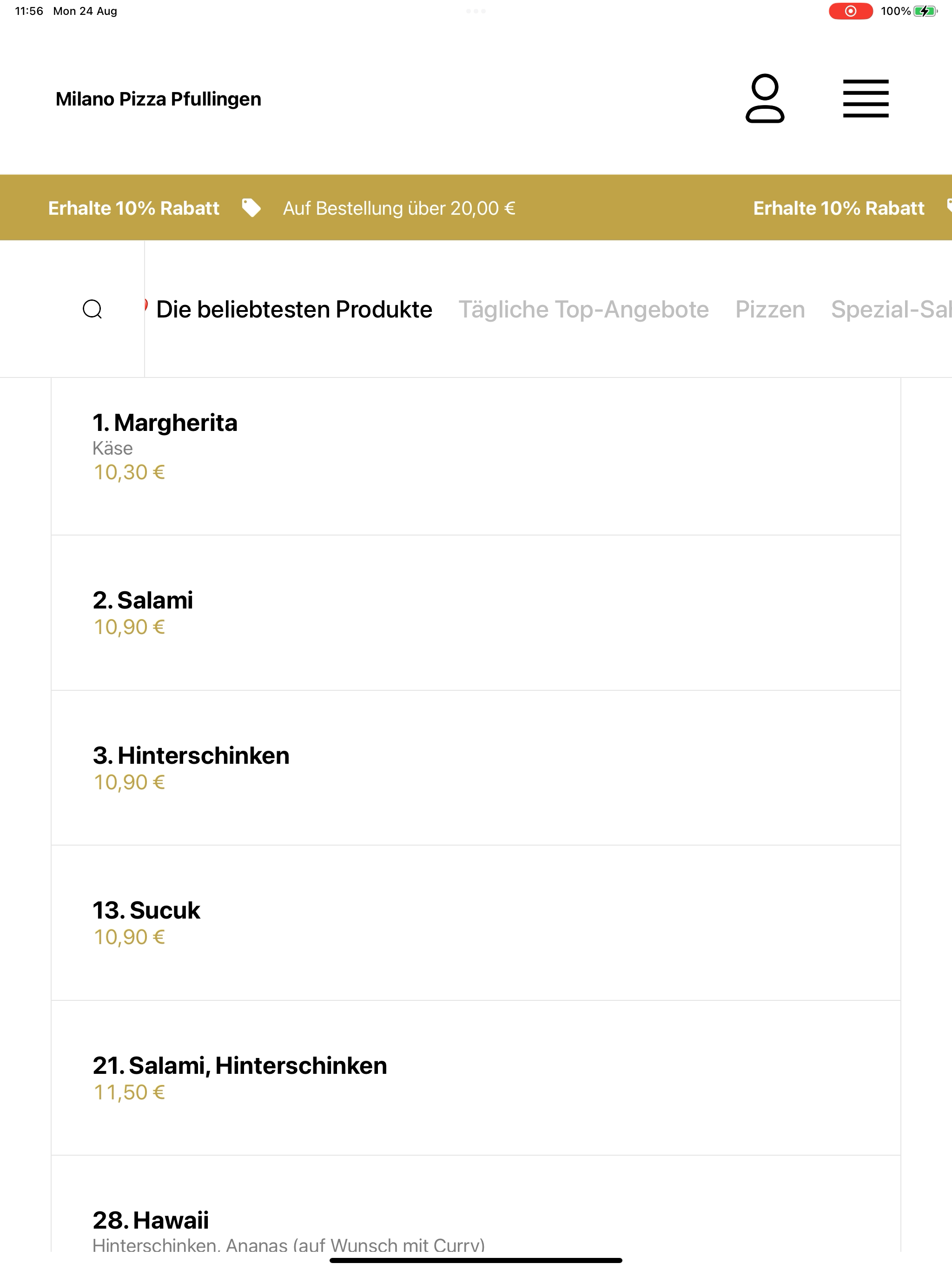 Milano Pizza Pfullingen screenshot 14