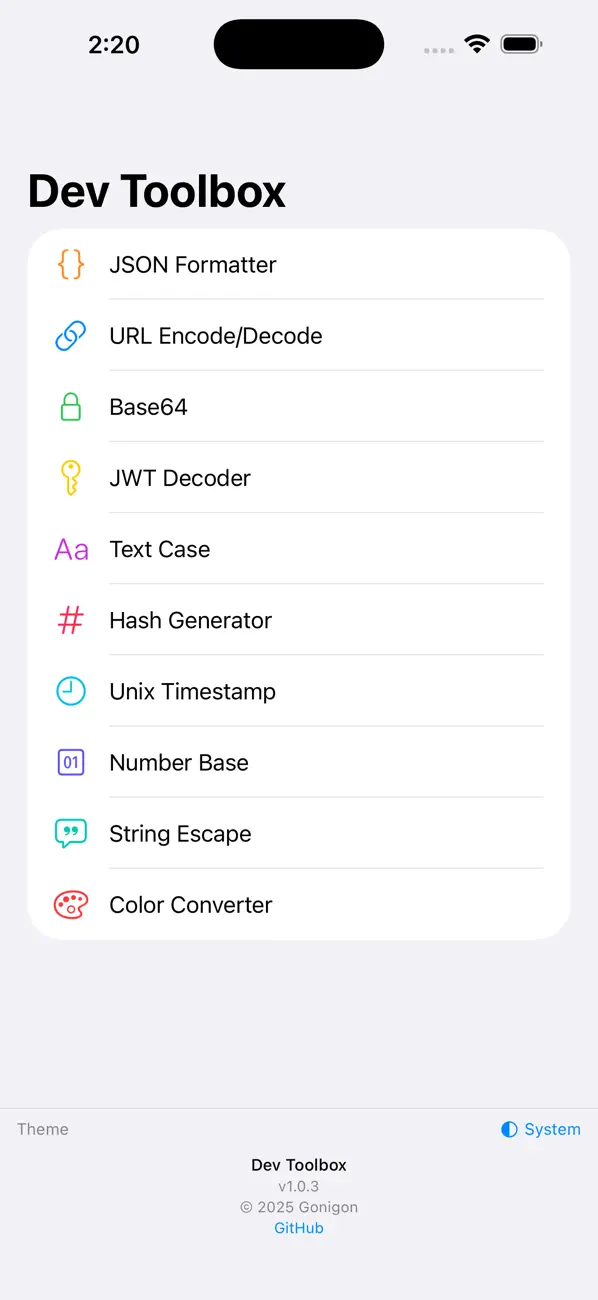 #1. Dev Tool box - Developer Tools (iOS) Oleh: Seonggon Sim