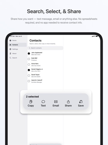 RecDeck Contacts iPad screenshot