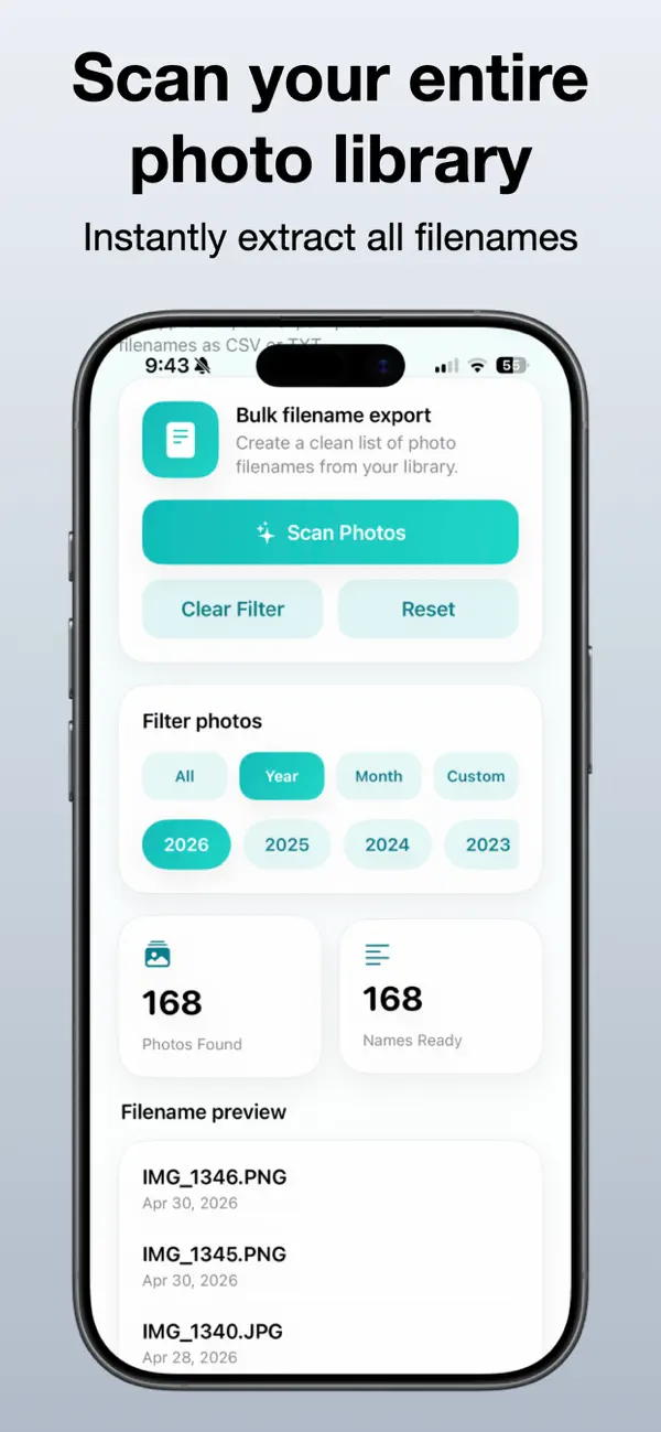 Screenshot #2 pour Export Photo Filenames