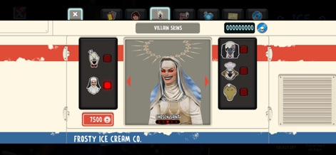 Ice Scream 8: Horror Games - The app offers extensive customization, allowing players to personalize antagonists through a selection of 'Villain Skins,' including the unique 'Chosen Saint' outfit.