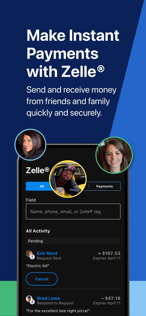 Fifth Third: 53 Mobile Banking - The app seamlessly integrates Zelle®, allowing users to send money to contacts and view their transaction 'All Activity' history.