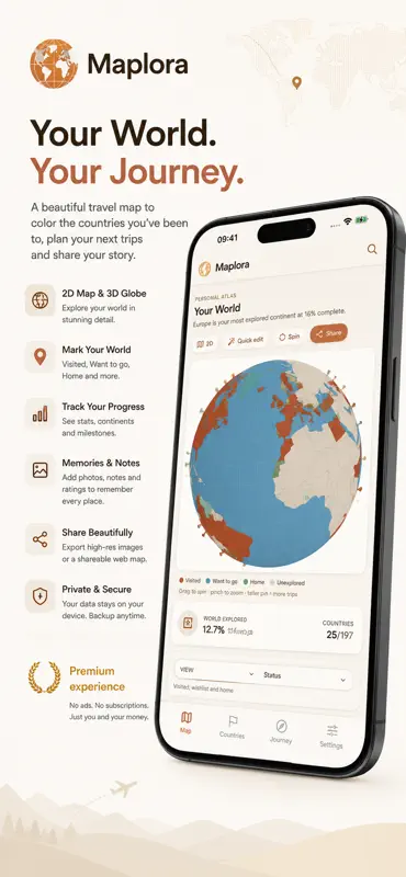 Maplora: Travel Map Tracker screenshot 1 of 8