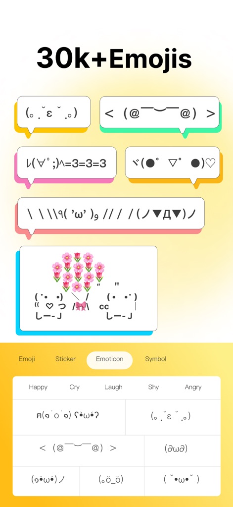 Keyboard Fonts - Font Art - Explore the app's expansive library featuring over 30,000 emojis and a rich selection of emoticons and special symbols for diverse expression.