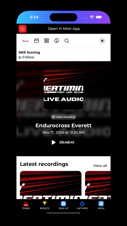 NER TIMING - LIVE RESULTS