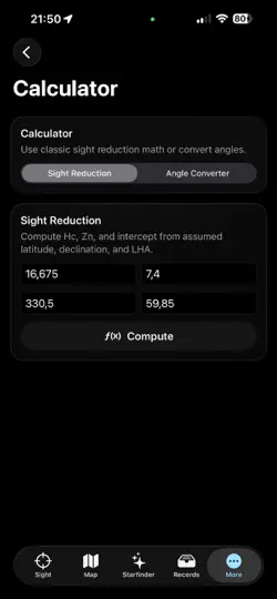 Screenshot von Sextant — Celestial Nav auf dem iPhone 2