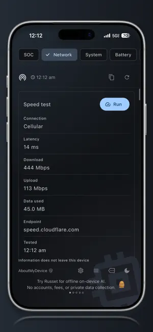 AboutMyDevice: Benchmark, info screenshot 2