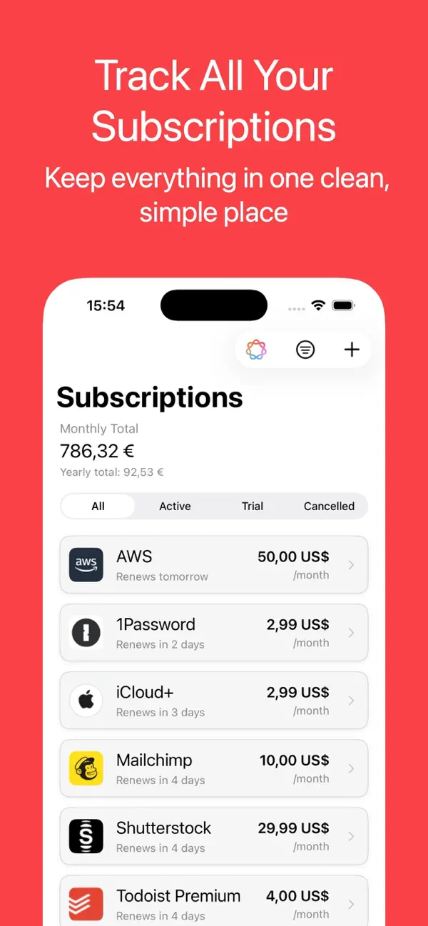 #1. Subscription Tracker: Subsmind (iOS) โดย: Agisilaos Tsaraboulidis