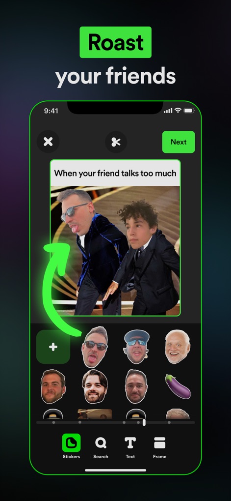 Piñata Farms Meme Generator - Leverage the app's 'Roast your friends' functionality, applying customizable face stickers to create hilariously targeted content.
