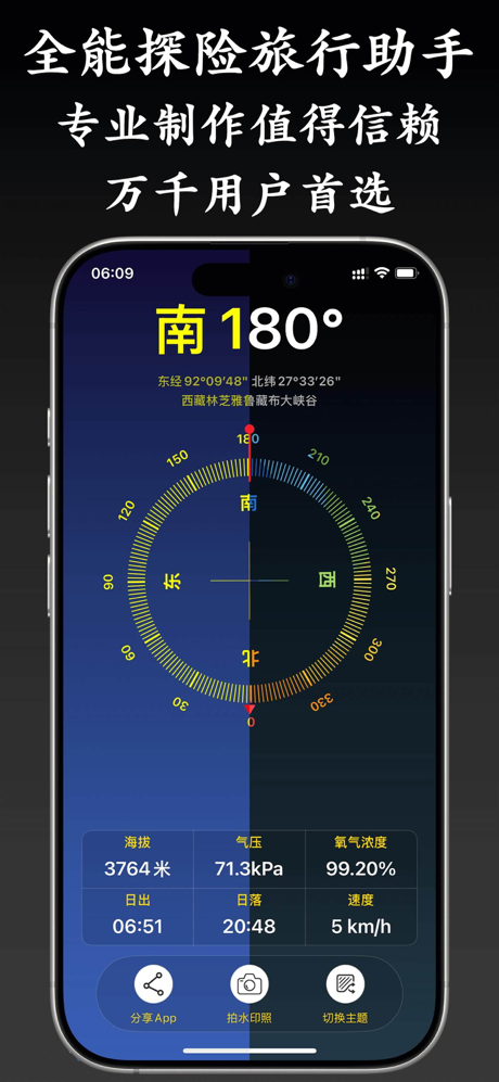 极简指南针-实时海拔测量仪经纬度拍水印气压高度氧气浓度工具仪 screenshot 4