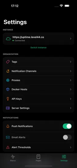 Screenshot von Rivet - Uptime Kuma Manager auf dem iPhone 1