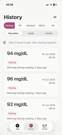 Captura de pantalla de QuickSugarLog en iPhone 2