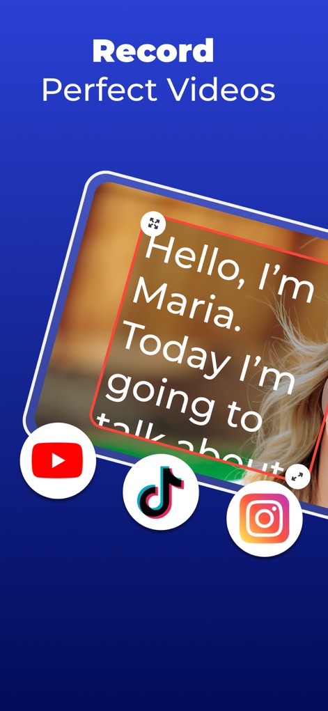 Teleprompter - VILO - Los usuarios pueden grabar vídeos con un guion superpuesto directamente en la pantalla, con opciones para exportar a plataformas como YouTube y TikTok.