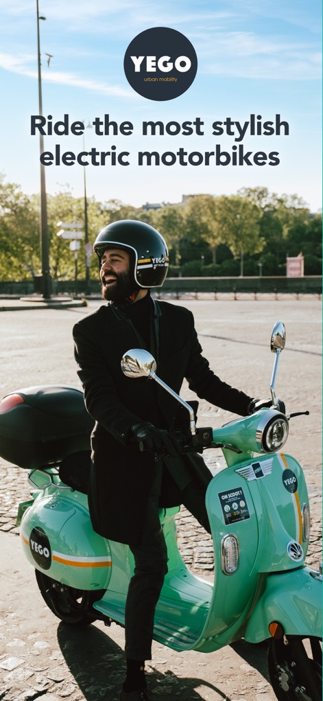 YEGO Mobility - Discover the app's commitment to aesthetic appeal, showcasing a rider enjoying a stylish green electric motorbike with its vintage look.