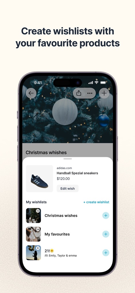 GoWish - Your Digital Wishlist - Users can effortlessly manage wishes with contextual 'Edit wish' options and easily create new personalized wishlists from within the product view.