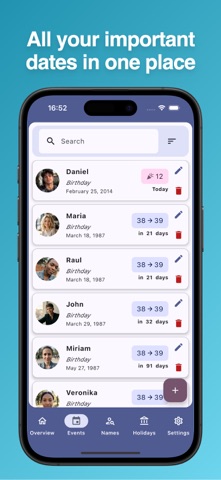 Namedays & Birthdays Calendar iPhone screenshot