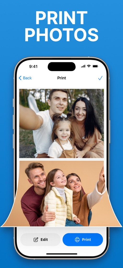 HP Smart Printer App − iPrint - La aplicación ofrece una interfaz intuitiva para seleccionar y previsualizar fotos directamente desde el dispositivo, con opciones para editarlas antes de enviarlas a imprimir.