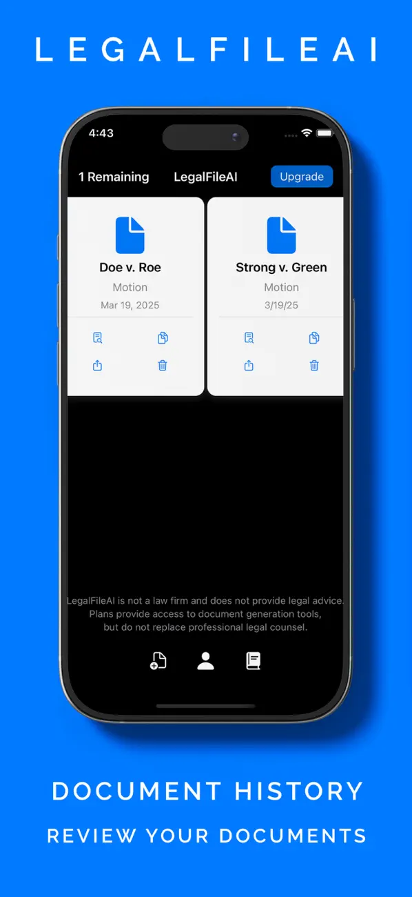 LegalFileAI: Legal Documents iOS app screenshot showing feature 4