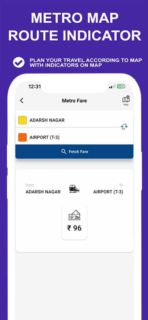 Delhi Metro Route Map and Fare - The app provides an efficient fare calculator, allowing users to quickly input their origin and destination and view the exact fare with ease.