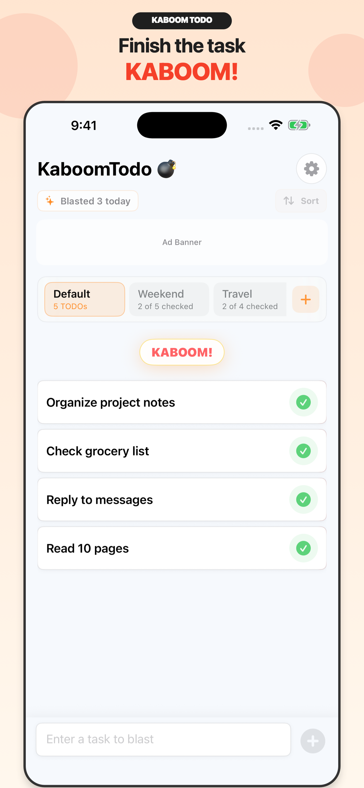 Kaboom Todo screenshot 2