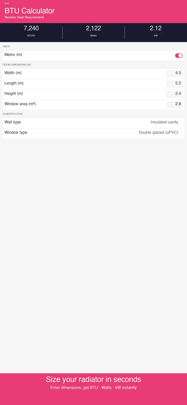 Screenshot #1 pour BTU Calculator