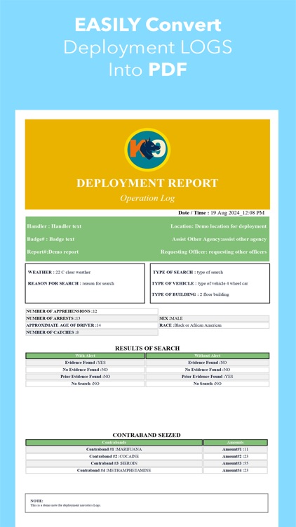 K9 Operation & Training Logs
