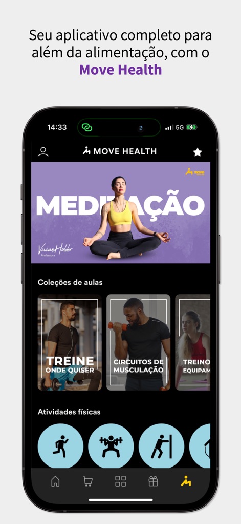 WebDiet para pacientes - Witness the 'Move Health' section, providing enriching meditation content alongside structured categories for diverse physical activities.