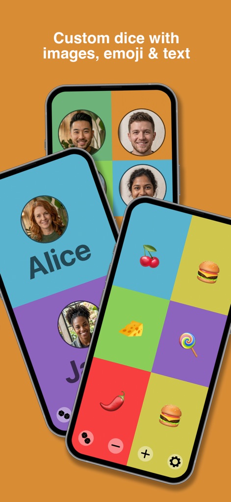 Dice Roller! - Nutzer können ihre Würfel vollständig personalisieren, indem sie diese mit aussagekräftigen Emojis oder individuellen Texten wie Namen oder Begriffen versehen, um jede Spielrunde einzigartig zu machen.