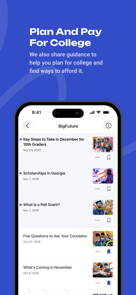 BigFuture School - This tool offers comprehensive guidance on college financing and planning, featuring articles on 'Scholarships' and key steps for '10th Graders'.