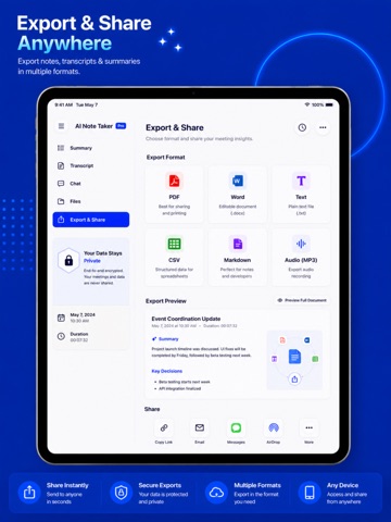 AI Meeting Summary: Note Taker iPad screenshot