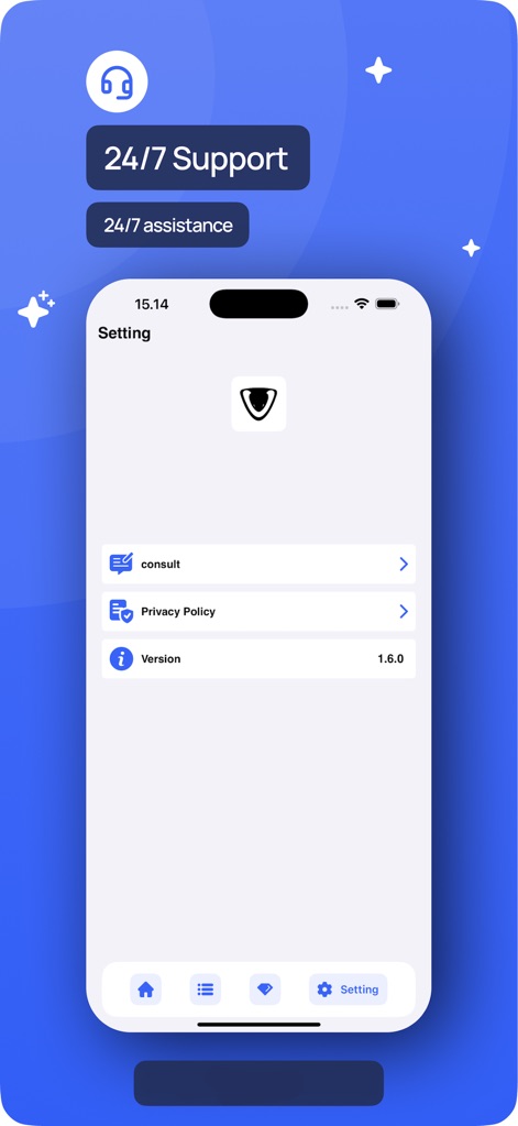 VPN - 星星VPN加速器 - ユーザーはアプリ内の設定画面から、サポートへの相談オプションや、本アプリのプライバシーポリシーを容易に確認できます。