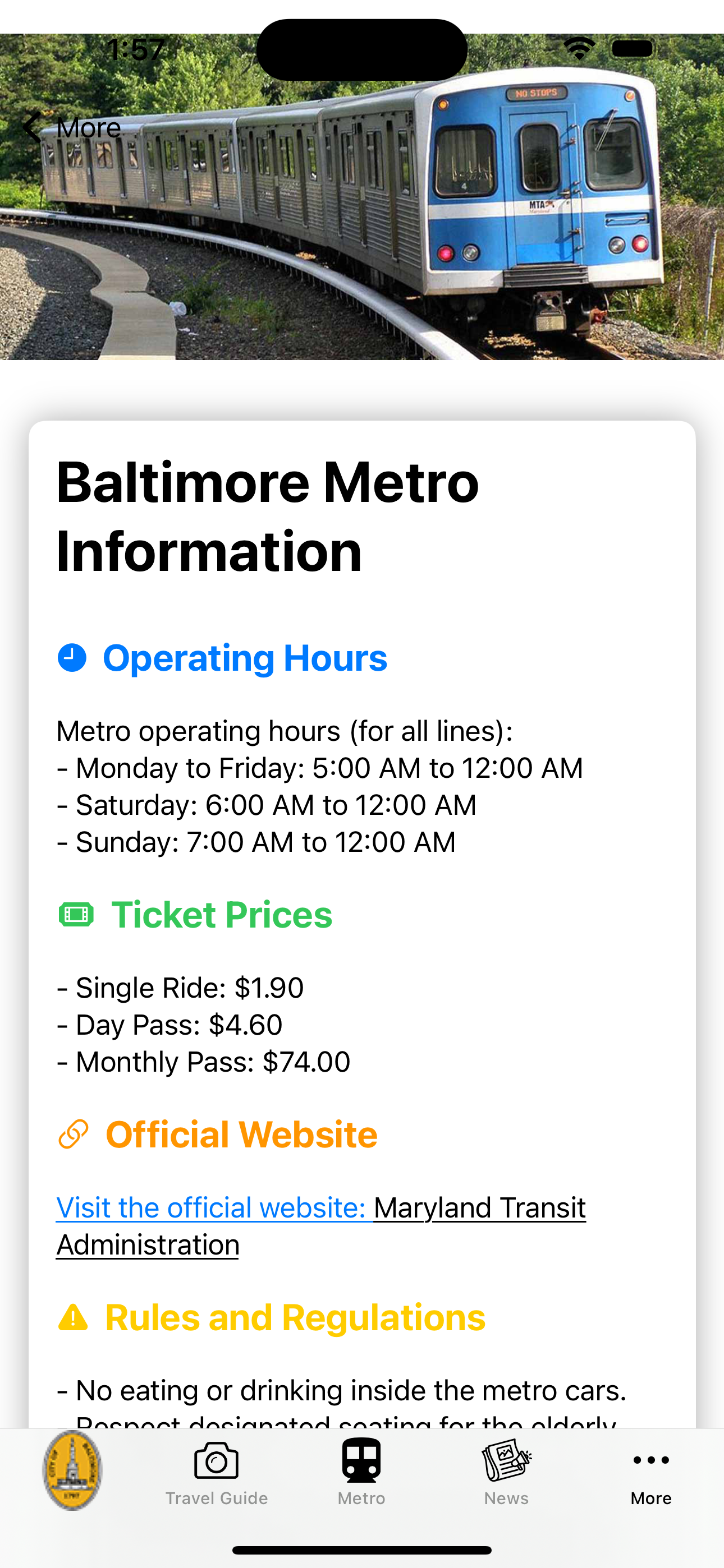 Baltimore Guide and Subway map
