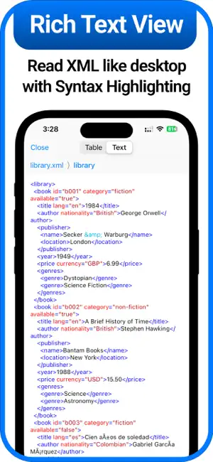 Visor, lector y editor de XML iPhone screenshot 5