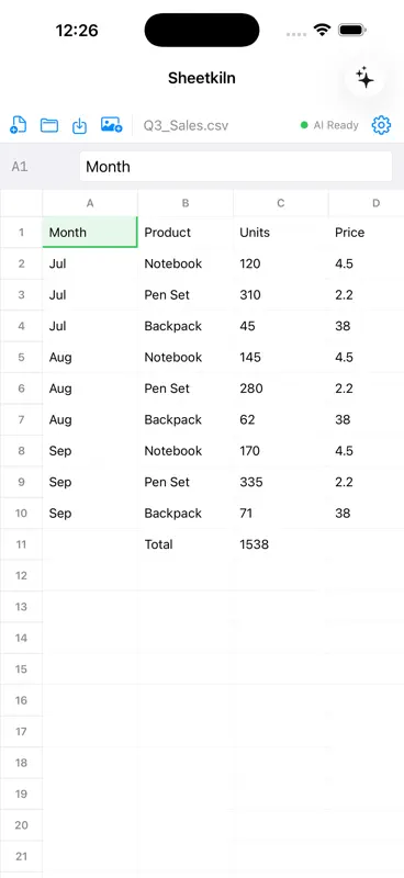 Sheetkiln: AI Spreadsheet screenshot 1 of 4