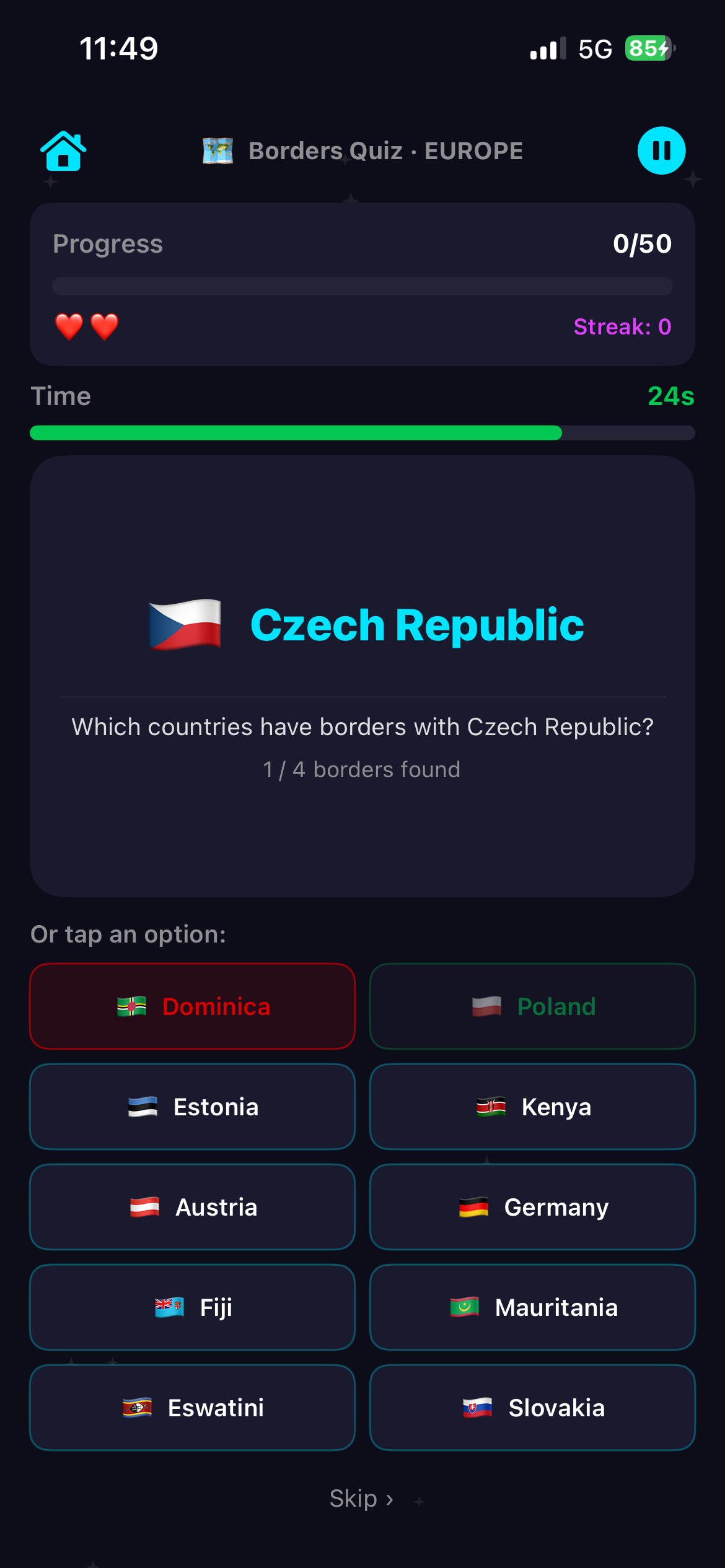 Countries Borders Quiz screenshot 2