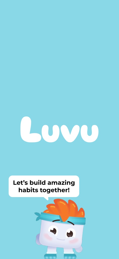 Home Workouts & Fitness | Luvu - The prominent Luvu branding reinforces the app's identity, delivering a core message about building amazing habits with the help of its unique companion.