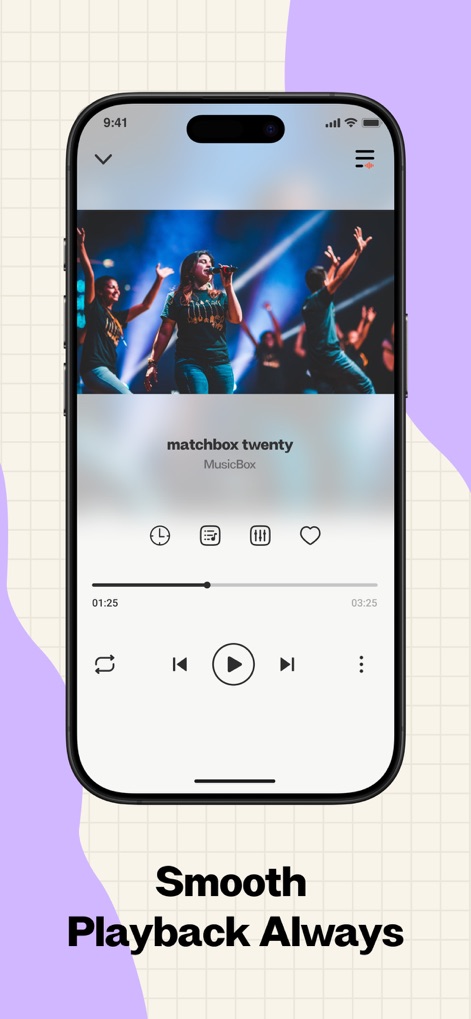MusicBox - MP3 Player&Offline - 이 앱은 대형 앨범 아트와 직관적인 '재생 컨트롤'을 제공하여 몰입감 있는 청취 경험을 선사하며, '진행률 바'로 현재 재생 위치를 쉽게 확인할 수 있습니다.