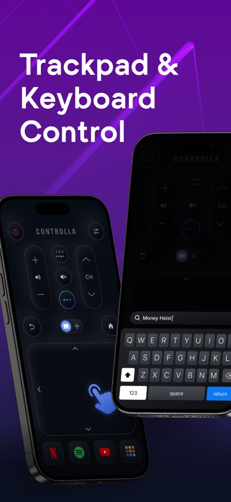 Remote for Samsung TV Smart - A funcionalidade de trackpad proporciona um controle intuitivo por gestos, enquanto o teclado virtual completo facilita a inserção de texto diretamente do seu dispositivo móvel, aprimorando a interação.