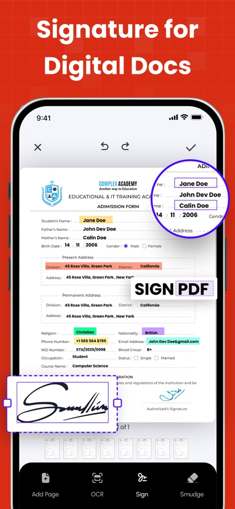 PDF Converter - PDF Editor・ - Digitally sign documents with ease, allowing users to add freehand signatures and input text into form fields for quick document finalization.