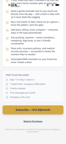 SeniorSafe App iPhone screenshot