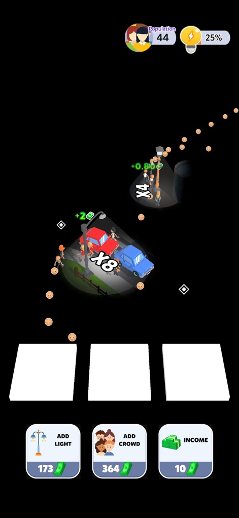 City Lights 3D - Witness the first street lamp bringing light to a segment, attracting cars and showing immediate income generation.