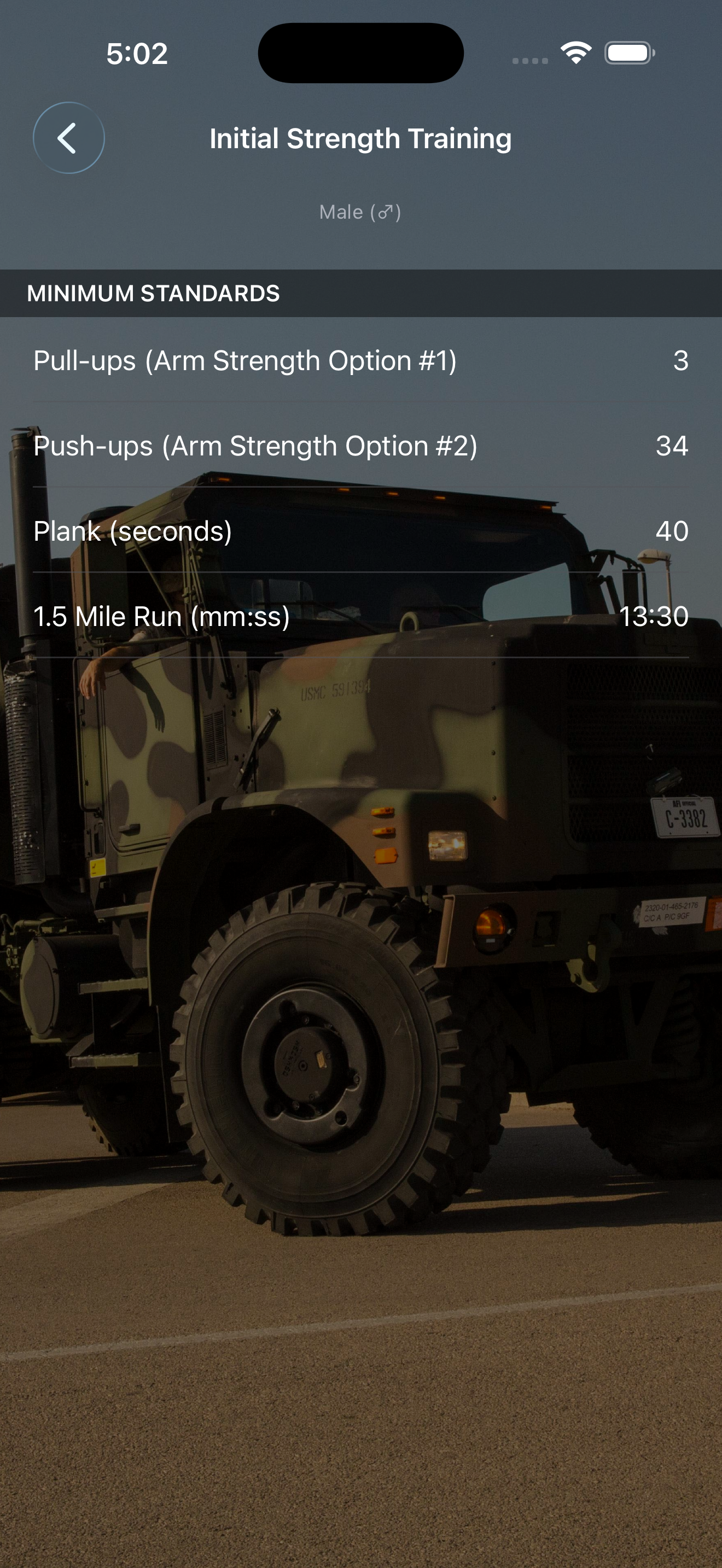 Fitness Calc for Marines