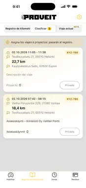 ProveIt Ajopäiväkirja screenshot 2