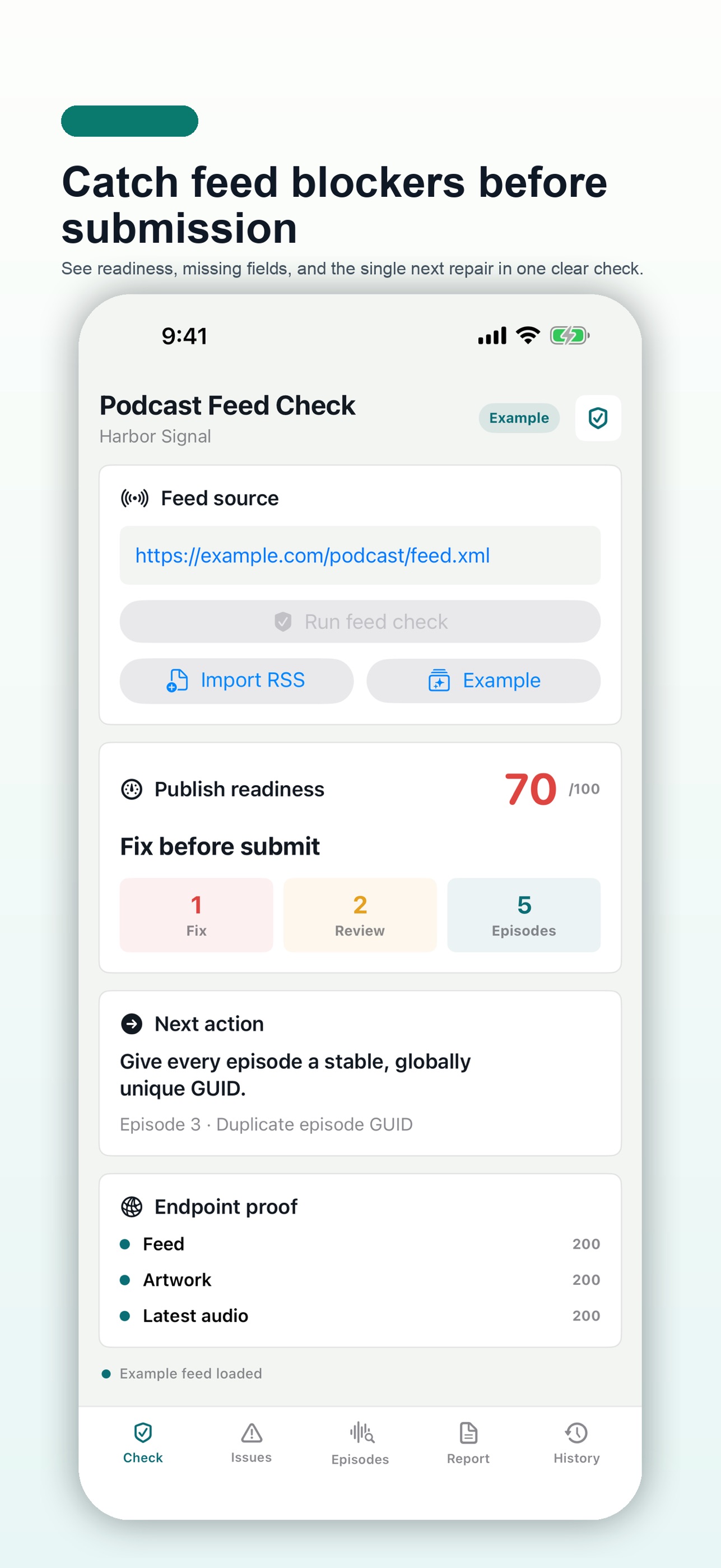Screenshot 1 of Podcast Feed Check