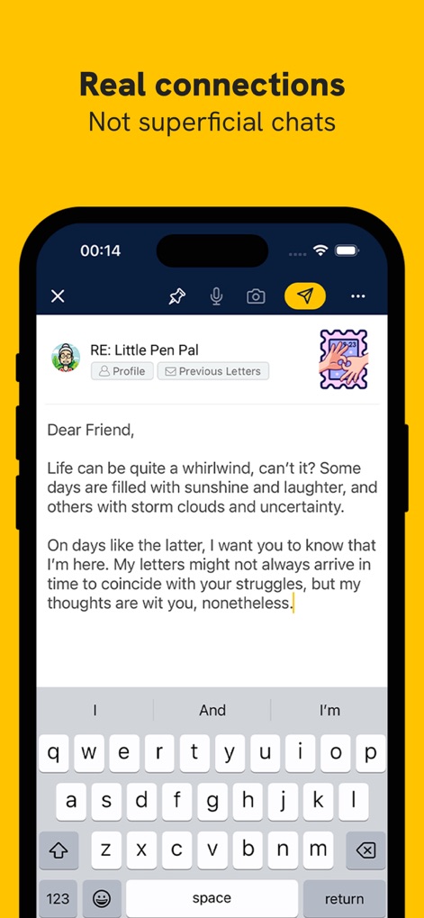 Slowly: Make Global Friends - This interface allows users to compose thoughtful, long-form letters and easily access their "Previous Letters" for context, fostering deeper communication.